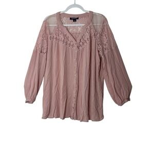 Roaman's Pink Ruffled Buttoned Blouse
